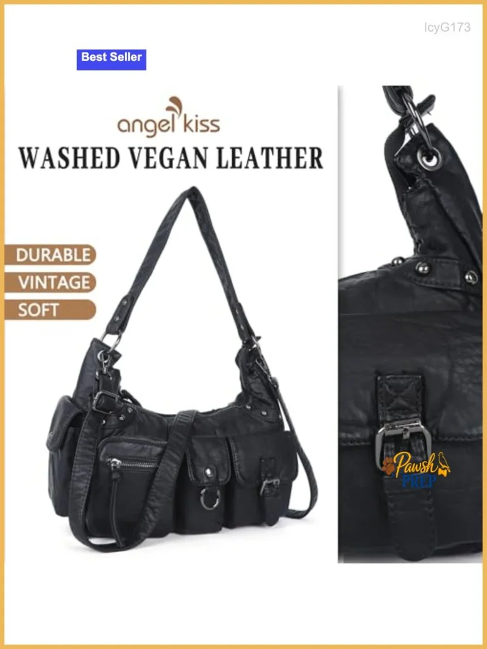 Soft Vegan Leather Hobo Bag Multi-Pocket Shoulder Purse Removable Strap Tote